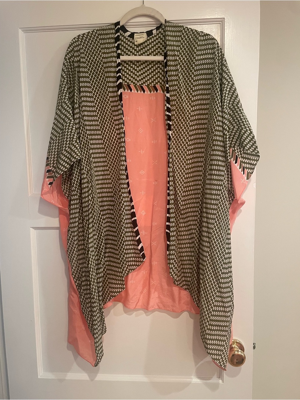 Anthropologie Olive & Pink Patterned Open Kimono